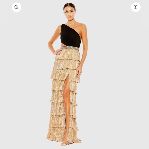Mac Duggal Dresses & Skirts - Mac Duggal Black and Gold Tiered One Shoulder Gown